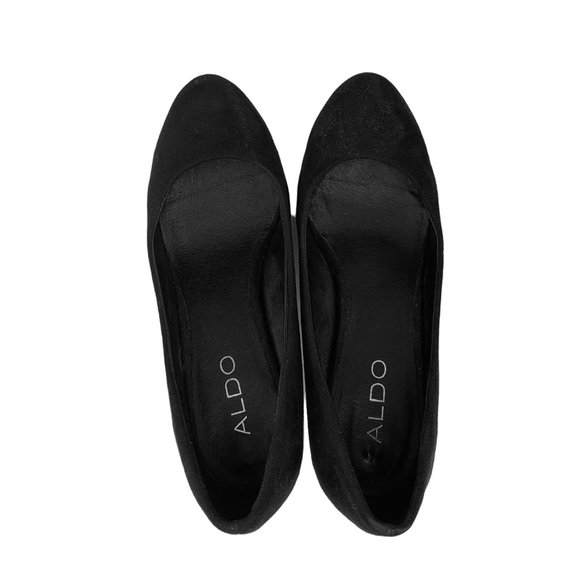 Aldo Black Pumps High Heels Closed Toe Suede Slip On Shoe Size 6 Almond Toe - Picture 5 of 9